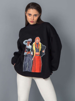 Свитшот женский оверсайз с принтом fashion girls черный