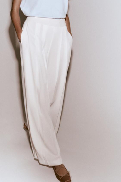 ZARA БРЮКИ ПАЛАЦЦО С ЗАЩИПАМИ, ЖЕЛТОВАТО-БЕЛЫЙ