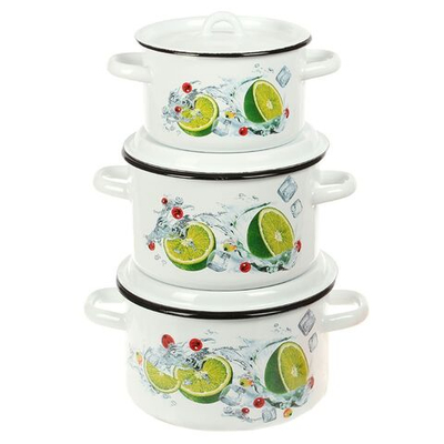 Набор эмалированной посуды 6 пр, кастрюли 1.5,2.9,4.5 л, СтальЭмаль, Мохито, 1с33