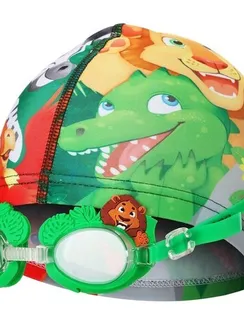 Набор для плавания детский ONLYTOP Swim «Зверята»: очки+шапочка, обхват 46-52