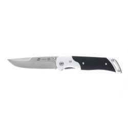 Недорогой стальной складной нож с серебристым клинком 90 мм и чёрной алюминиевой рукояткой Stinger FB1201 в чехле и коробке