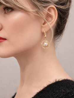 Серьги Oubi Yabi «Жемчужная орбита» Gold 14K