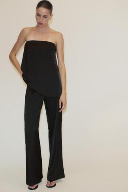 ZARA АТЛАСНЫЙ ТОП БЕЗ БРЕТЕЛЕЙ, ЧЕРНЫЙ