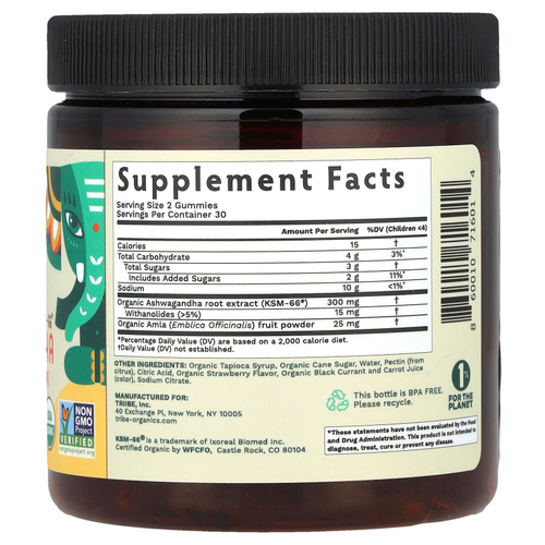 Tribe Organics, Ashwagandha KSM-66®, для детей и подростков, со вкусом клубники, 60 жевательных таблеток