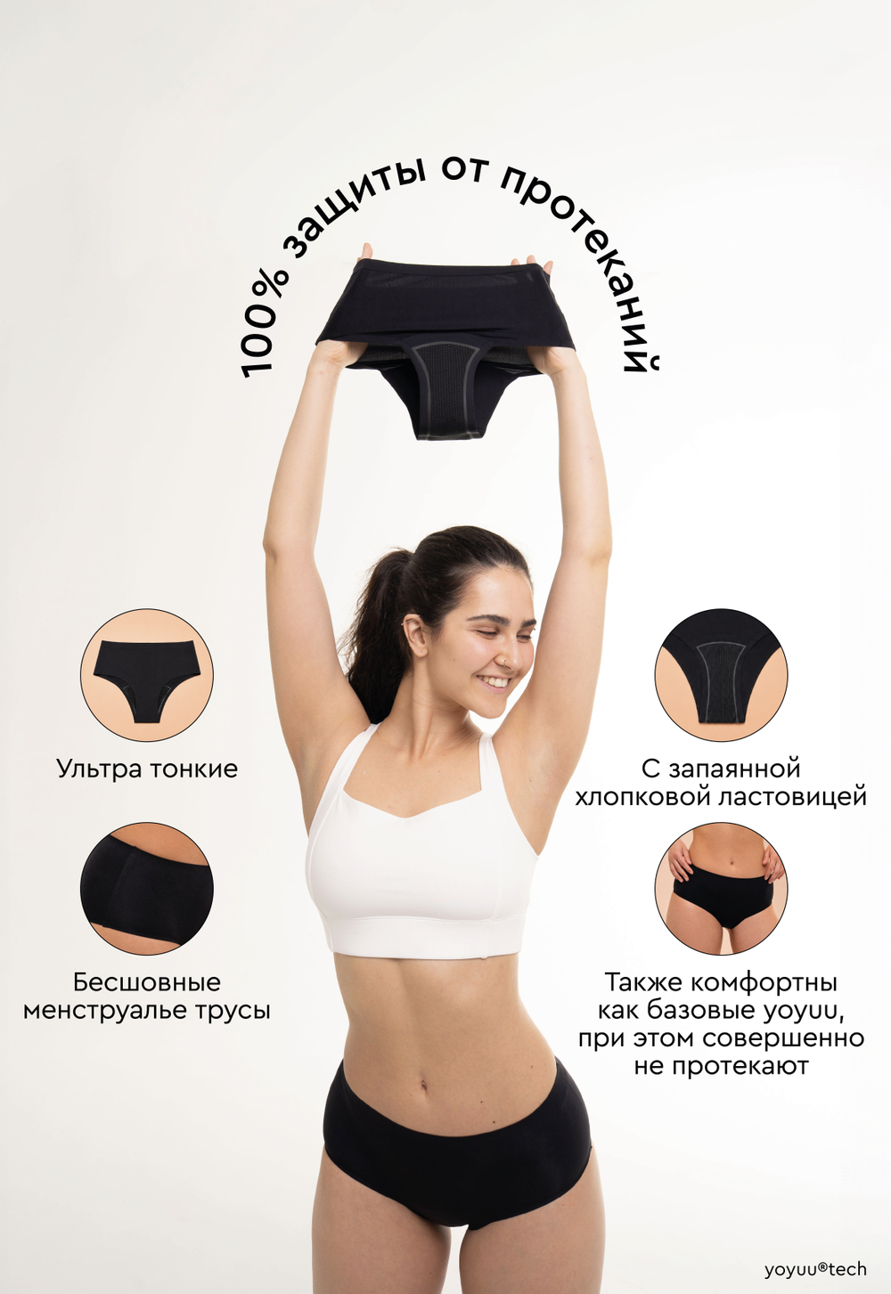 Впитывающие трусы yoyuu®tech | Менструальные трусы с запаянной хлопковой ластовицей