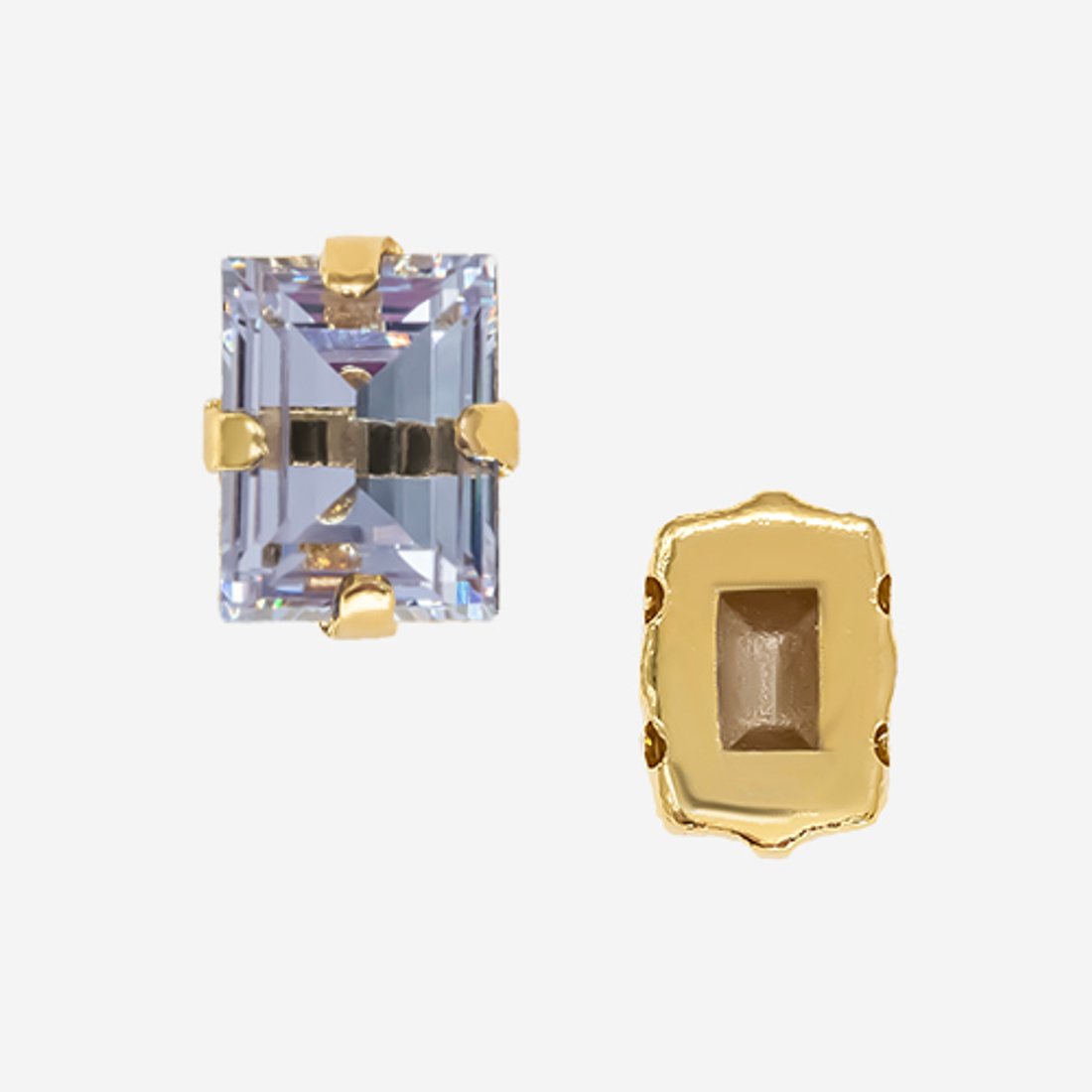 Прямоугольник (Step Cut Fancy Stone) в цапах, оттенок "Violet", 9*7мм, позолота