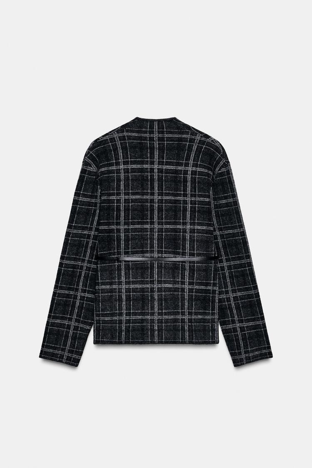 ZARA ТРИКОТАЖНЫЙ КАРДИГАН В КЛЕТКУ С ПОЯСОМ, СЕРЫЙ