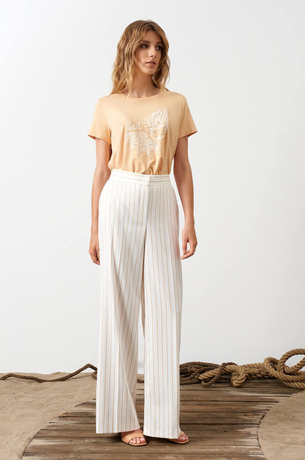 31028 Брюки женские (молочный полоска)