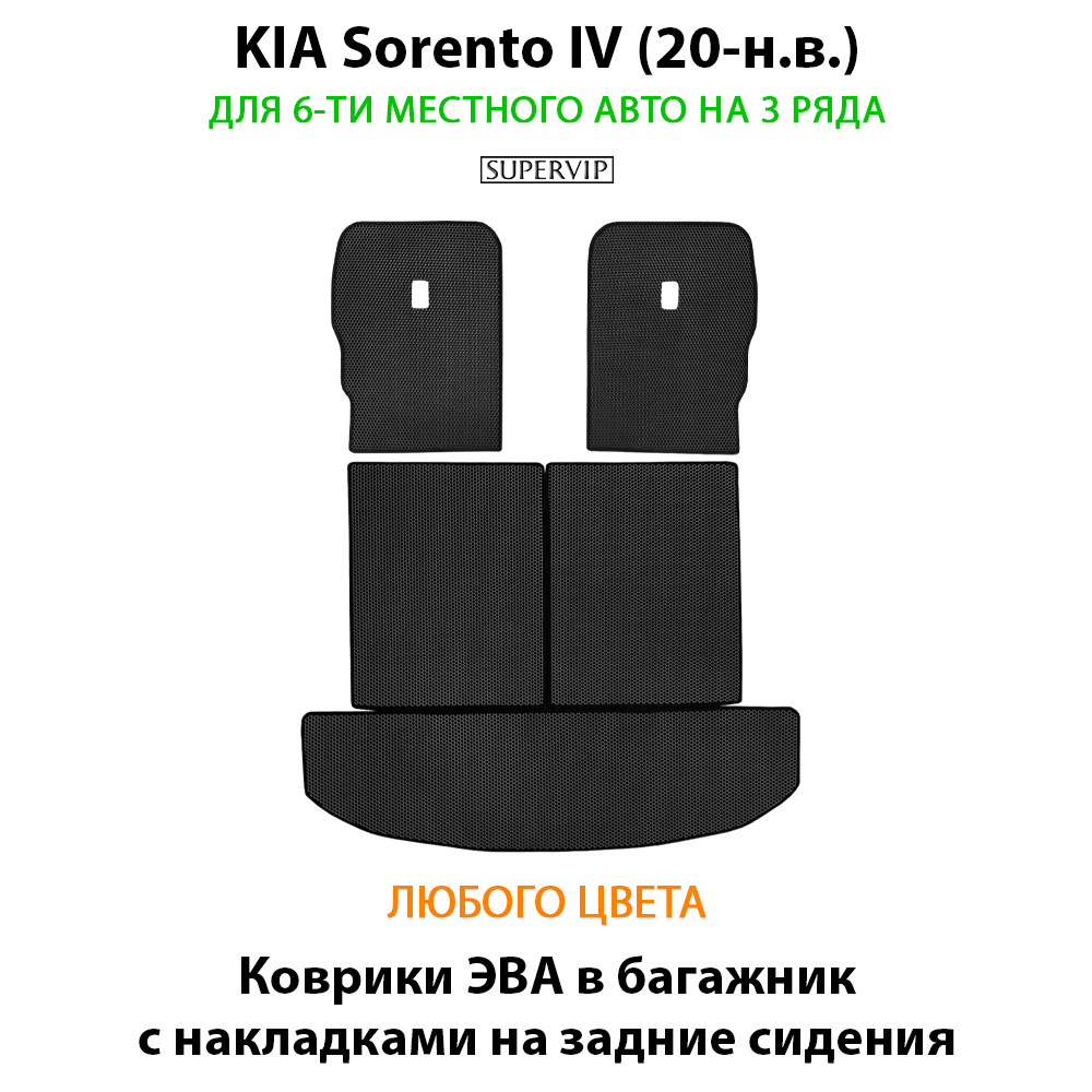 коврики eva в багажник с накладками на сидения для kia sorento iv (20-н.в.) от supervip