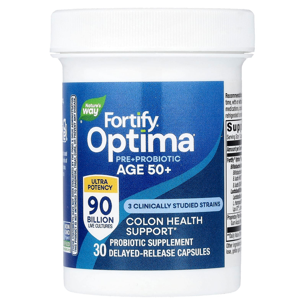 Nature's Way, пробиотик Optima®, Fortify® для людей старше 50 лет, 90 млрд КОЕ, 30 капсул с отсроченным высвобождением