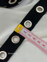 Тесьма с люверсами черная серебро