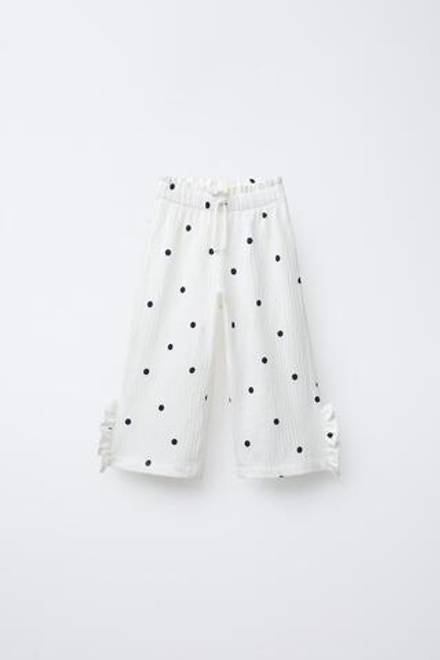 ZARA БРЮКИ-КЮЛОТЫ С ПРИНТОМ И ВОЛАНАМИ, ЭКРЮ