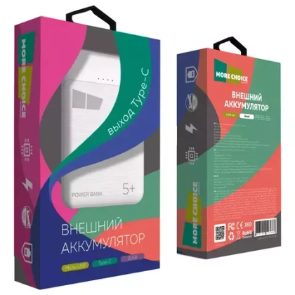 Внешний аккумулятор 5000 mAh 2USB More Choice PB33-05 White