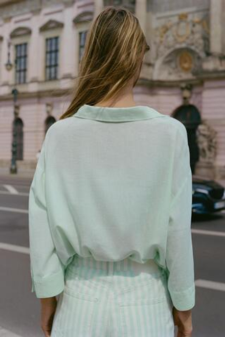 ZARA ЛЬНЯНАЯ РУБАШКА СВОБОДНОГО КРОЯ, МЯТНЫЙ