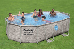 Каркасный овальный бассейн Bestway "Камень" 488х305х107 см + песочный ф/насос 3028 л/ч, лестница, тент (56946)