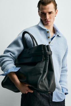 ZARA ПОЛО ИЗ ДВУХИЗНАНОЧНОГО ТРИКОТАЖА С МЕШАНОЙ ШЕРСТЬЮ, НЕБЕСНО-ГОЛУБОЙ