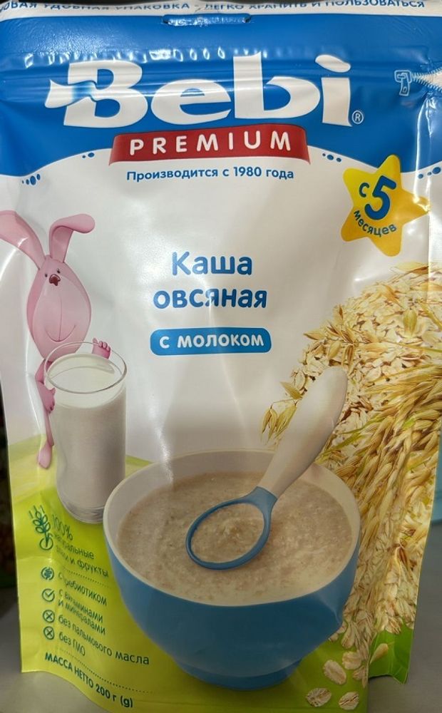 Детская каша Bebi Premium овсяная с молоком 200гр