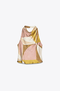 ZARA ТОП ИЗ ТКАНИ С ГЕОМЕТРИЧЕСКИМ ПРИНТОМ С ГОРЛОВИНОЙ ХАЛТЕР, РАЗНОЦВЕТНЫЙ