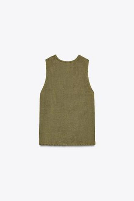 ZARA ТРИКОТАЖНЫЙ ТОП ИЗ 100% ХЛОПКА, ХАКИ