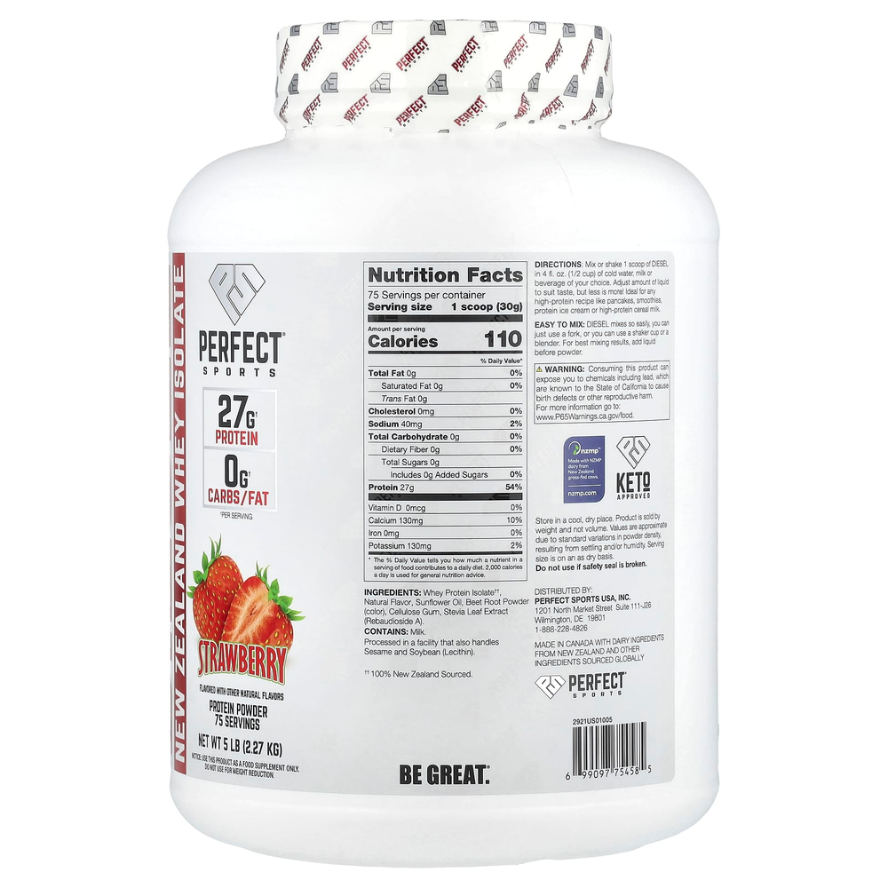 PERFECT Sports, Diesel®, изолят сыворотки из Новой Зеландии, клубника, 2,27 кг (5 фунтов)