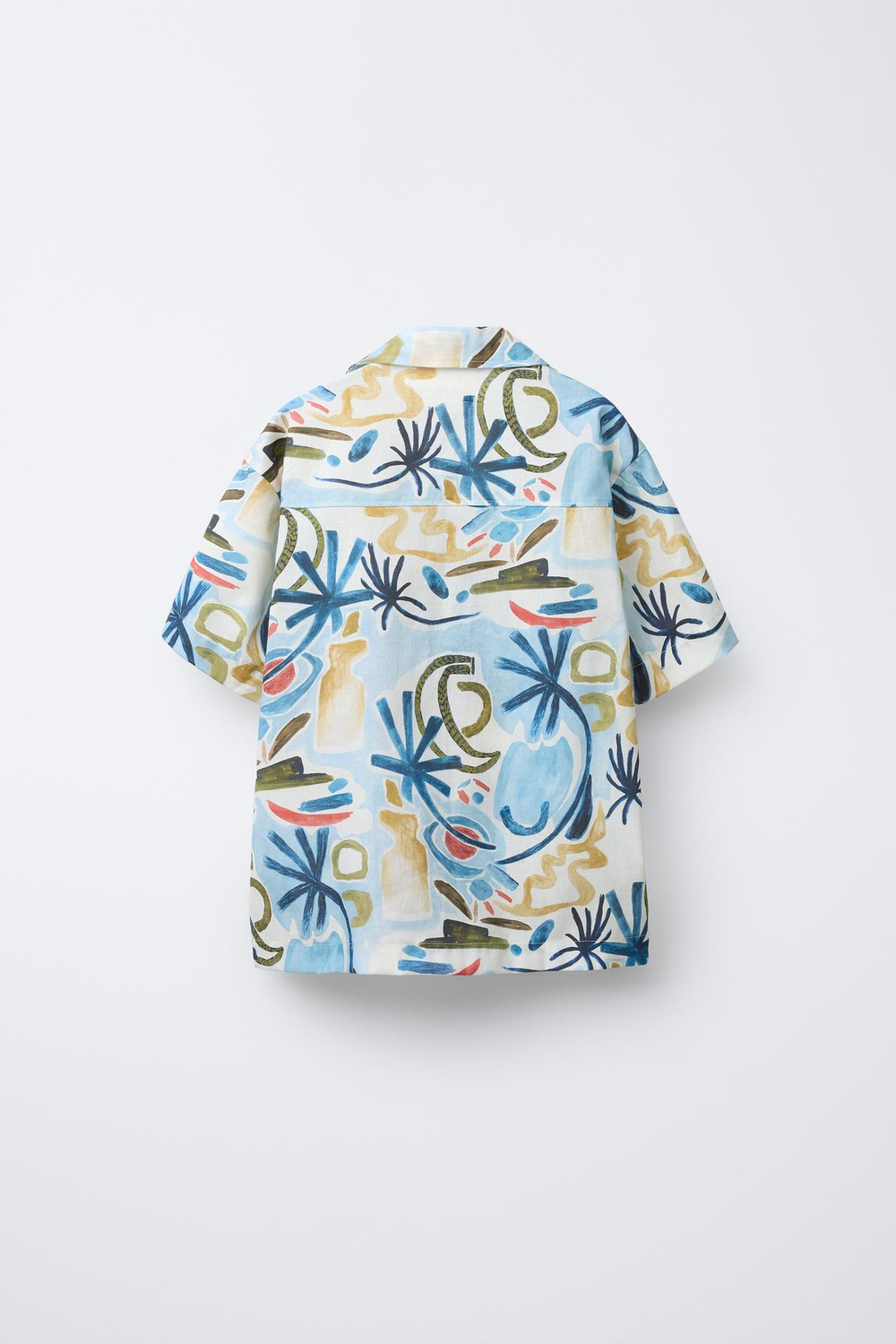 ZARA РУБАШКА С ПРИНТОМ «ФОРМЫ», ВЫЦВЕТШИЙ СИНИЙ