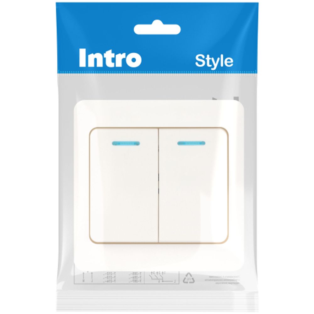 Выключатель Intro Style 7-105-01 двойной с подсветкой, 10А-250В, IP20, СУ, белый