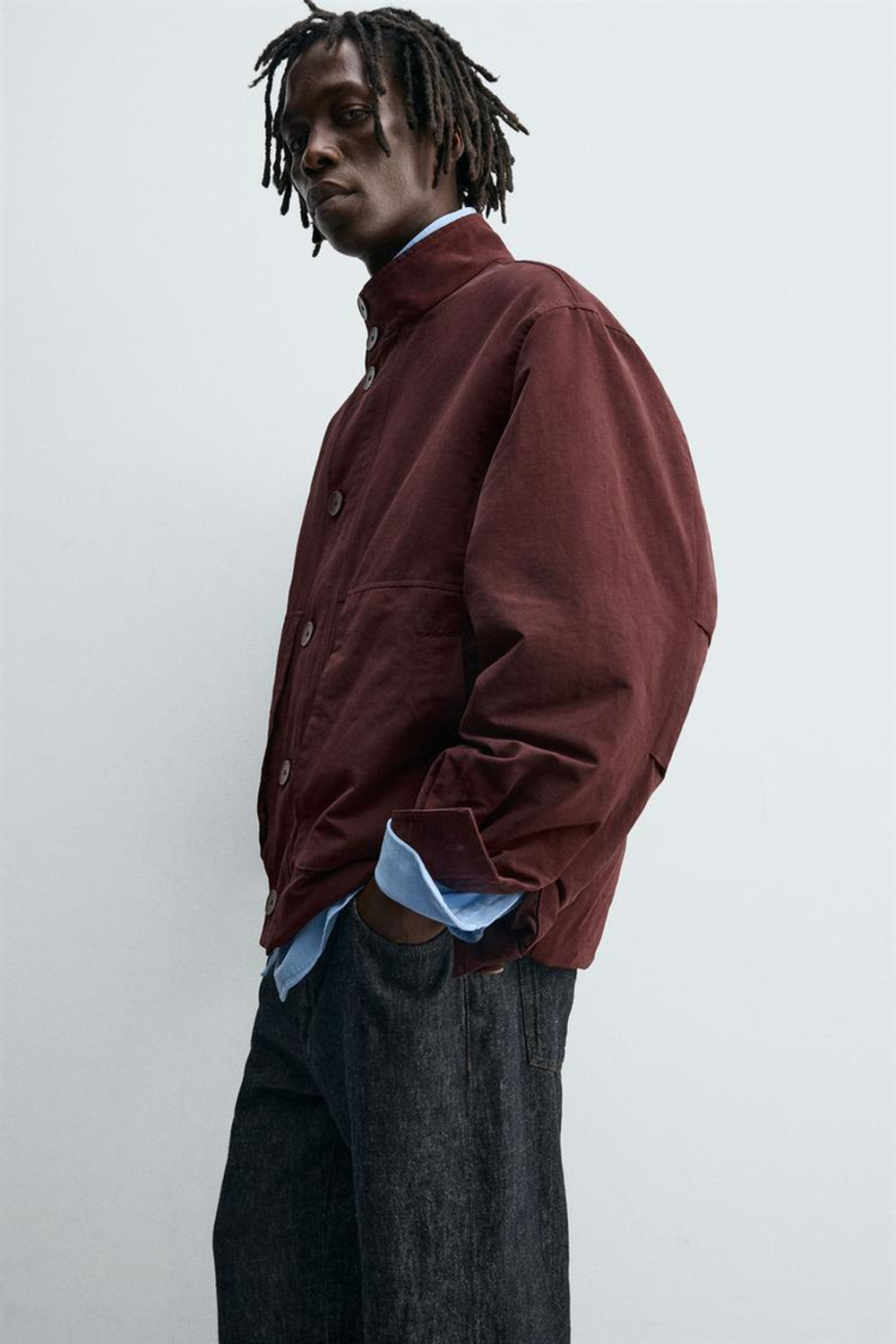 ZARA КУРТКА СВОБОДНОГО КРОЯ С КАРМАНАМИ, БУРГУНДИ