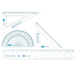 Набор пластиковых линеек Basir 4 предмета "Динозаврики", линейка-трафарет 20 см, 2 угольника 10 см, транспортир, прозрачные