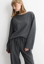 Костюм в пижамном стиле (брюки, лонгслив), цвет серый меланж