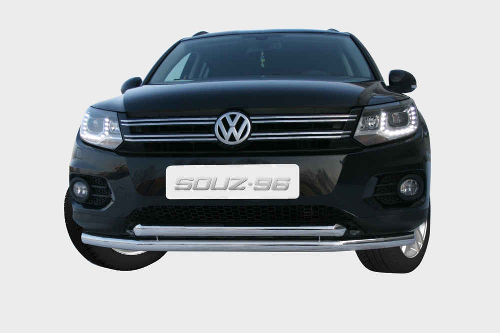 Защита переднего бампера (нержавейка) Volksvagen Tiguan TrackField TrackStyle (2011-) d60+d60 двойная / Фольксваген Тигуан