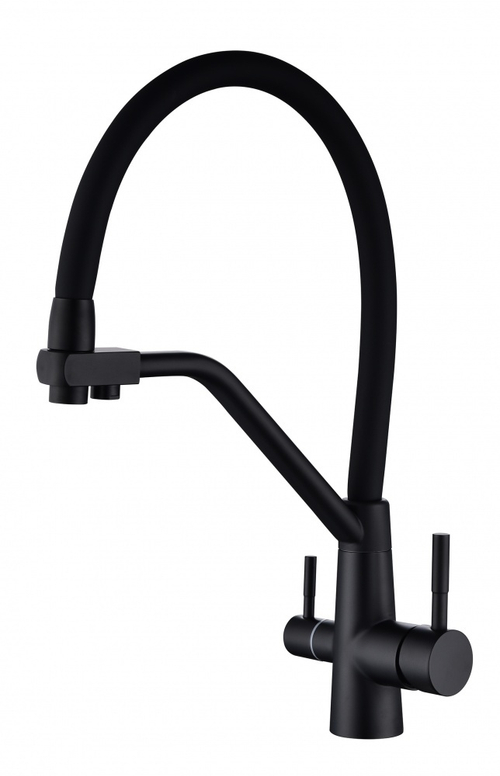 15055-CC Смес. для кухни с гиб шланг и под филт НЕРЖ (черн/чер.) HANSEN (8/1шт)