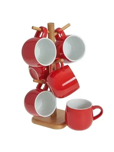 Набор кружек 6 предметов (420 мл) на деревянной подставке Ф19-107К/6