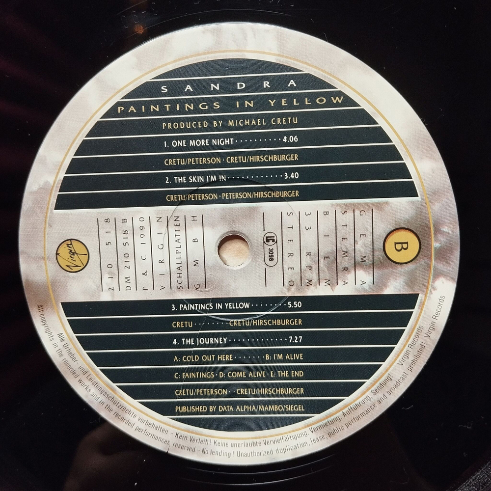 Винтажная виниловая пластинка LP Sandra Paintings In Yellow (Germany 1990)