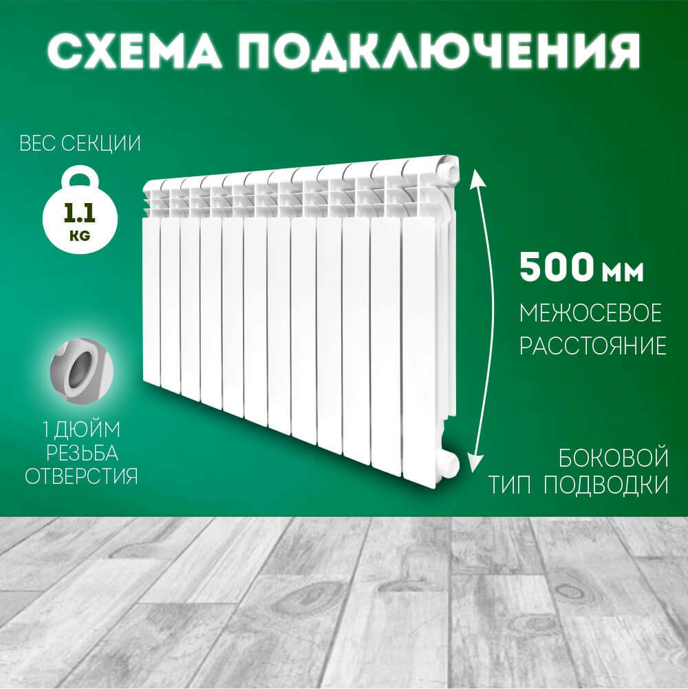 Радиатор биметаллический модель KONNER 80/500 Bimetal 12 СЕКЦИЙ