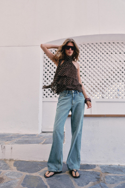 ZARA АСИММЕТРИЧНЫЙ ТОП В ГОРОШЕК, КОРИЧНЕВЫЙ/БЕЛЫЙ