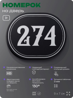 Номерок на дверь квартиры 274, для кабинета, офиса, шильдик 9 х 7 см, черный, Айдентика Технолоджи