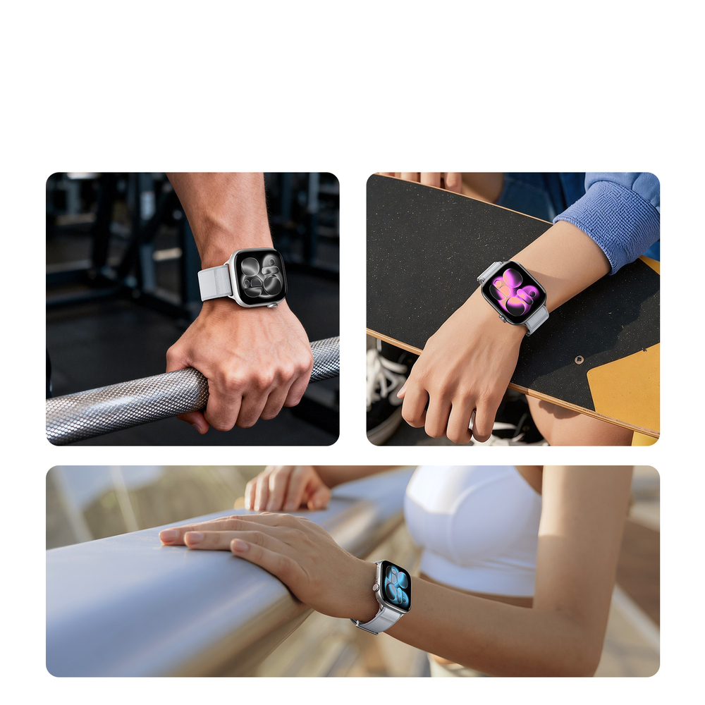 Ремешок светло-серого цвета с магнитной фиксацией для смарт часов Apple Watch размером 42, 44, 45, 46, 49MM, серия Strap (YM Series) от Dux Ducis