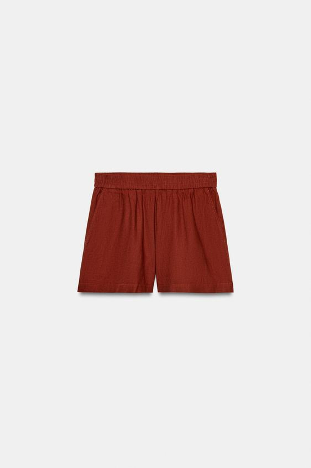 ZARA ШОРТЫ ИЗ СМЕСОВОГО ЛЬНА С ЭЛАСТИЧНЫМ ПОЯСОМ, МЕДНЫЙ