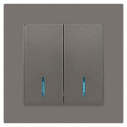 Выключатель Intro Accent 6-105-09 двойной с подсветкой, 10А-250В, IP20, СУ, AL/CU, титан | Intro