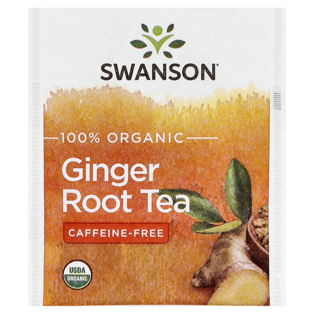 Swanson, 100% органический чай из корня имбиря, без кофеина, 20 чайных пакетиков, 40 г (1,4 унции)