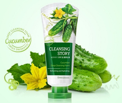 Welcos Cleansing Story Deep Cleansing Foam Cucumber увлажняющая пенка с экстрактом огурца для нормальной и сухой кожи