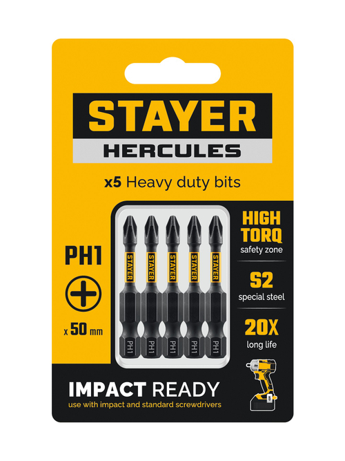 STAYER HERCULES, PH1, 50 мм, 5 шт, торсионные биты (26231-1-50-5)