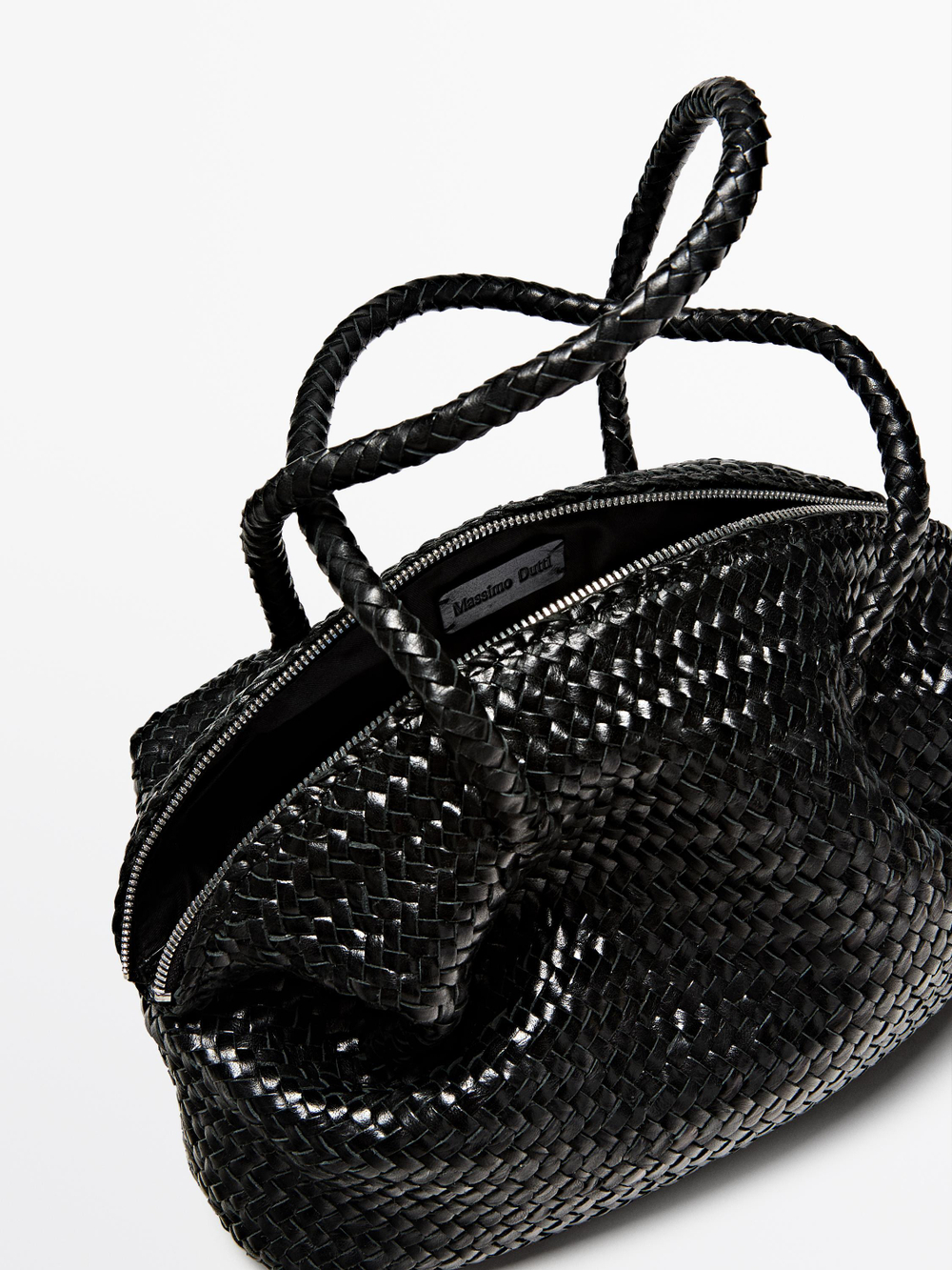 Massimo Dutti Плетеная сумка-сэтчел из кожи наппа, черный