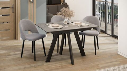 Стол кухонный обеденный раздвижной Черный муар/Керамика матовая серый мрамор 120(160)х80х76 см