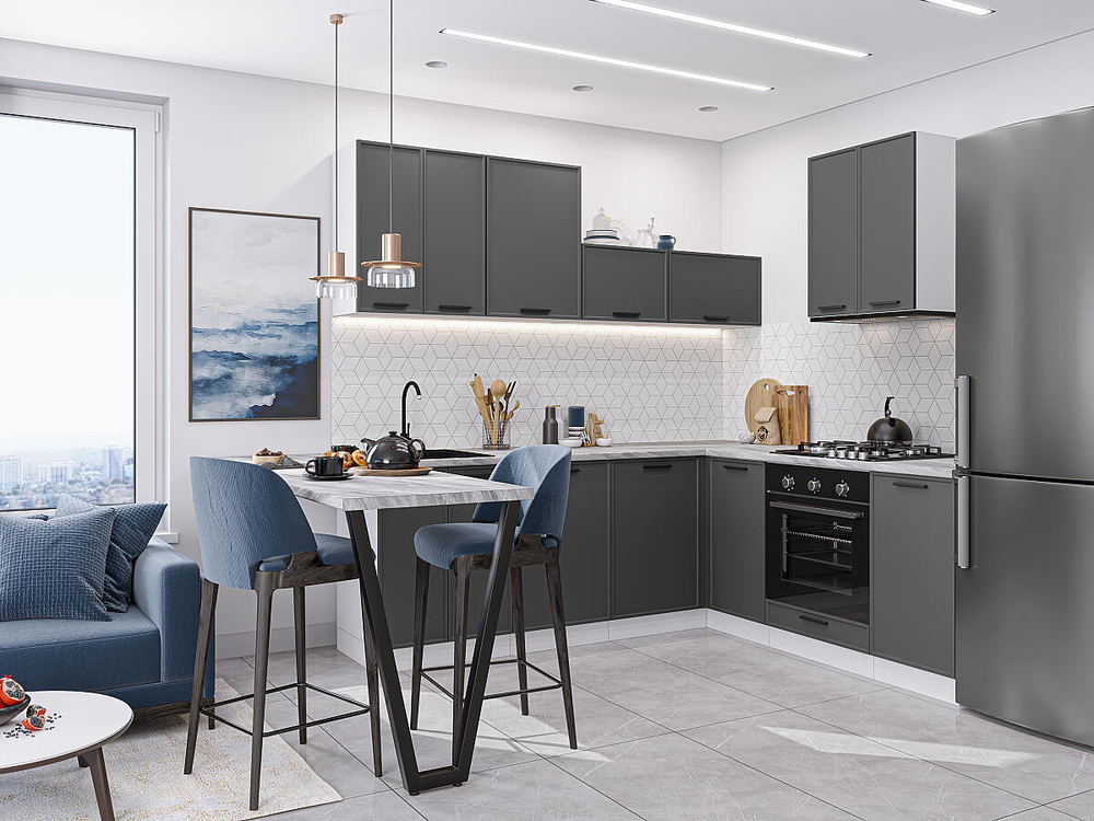 Угловая модульная кухня Фрейм-03 Stormy Silk - Белый 2140*2200/2000*600