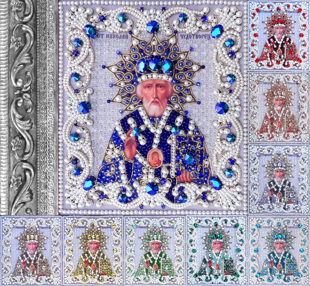 Принт-ЖС9 Ткань с нанесенной авторской схемой Николай Чудотворец (Жемчужная серия) +инструкция