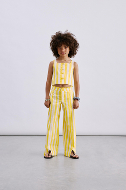 ZARA БРЮКИ ПРЯМОГО КРОЯ В ПОЛОСКУ, ЖЕЛТЫЙ