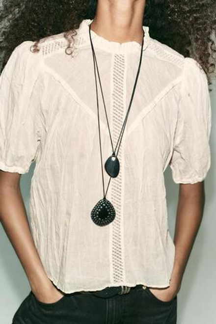 ZARA БЛУЗКА В СТИЛЕ РУСТИК С МЕРЕЖКОЙ, ЭКРЮ