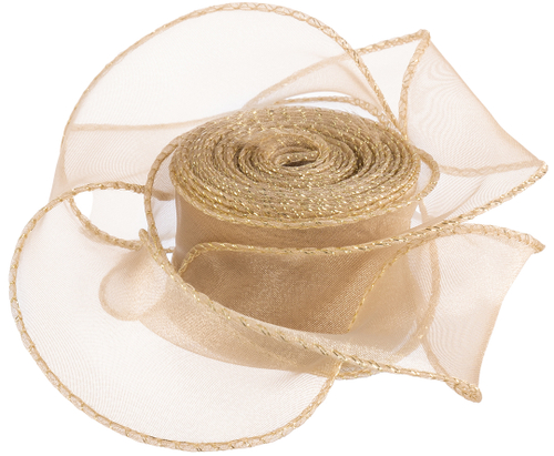 Лента Органза с леской, золотая кайма, золото 4 см К