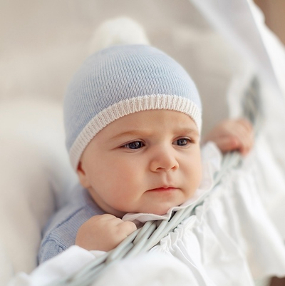 Шапочка из мериносовой шерсти с меховым помпоном (Темно-Голубой)